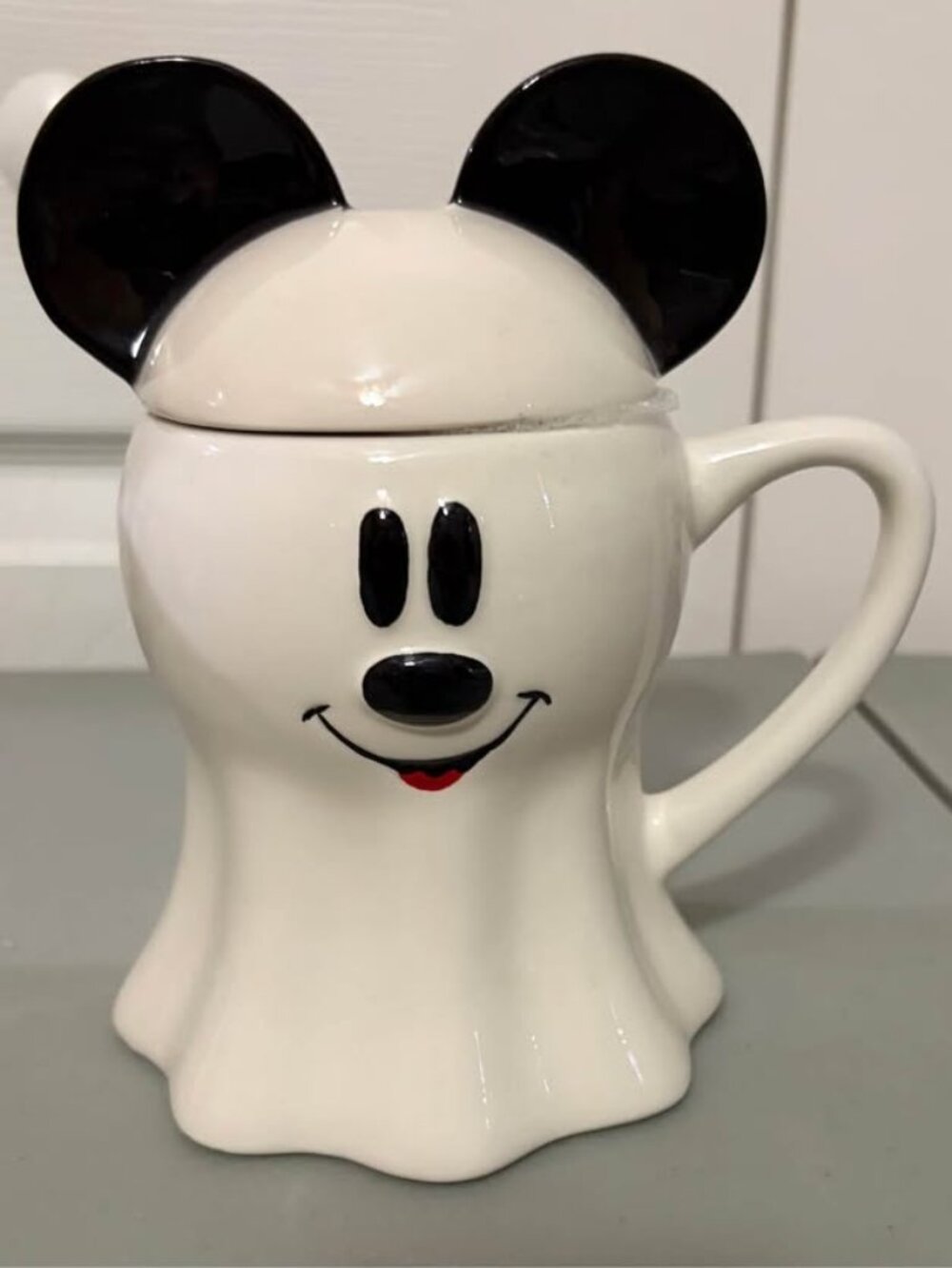 Disney Mickey Mouse Ghost Halloween Mug Cup w/ Lid Topper
